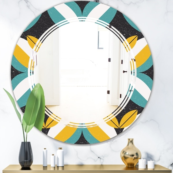 Designart 'Retro Abstract Design VII' Modern Round or Oval Wall Mirror - Triple C