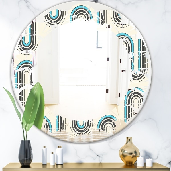 Designart 'Retro Geometrical Abstract Minimal Pattern IV' Modern Round or Oval Wall Mirror - Leaves