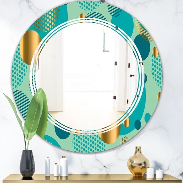 Designart 'Gold and Blue Dynamics III' Modern Round or Oval Wall Mirror - Triple C