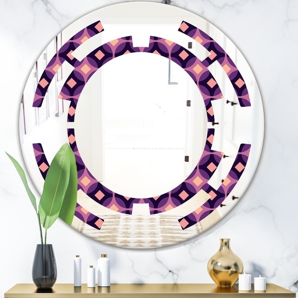 Designart 'Retro Circular Purple and Yellow Pattern' Modern Round or Oval Wall Mirror - Space
