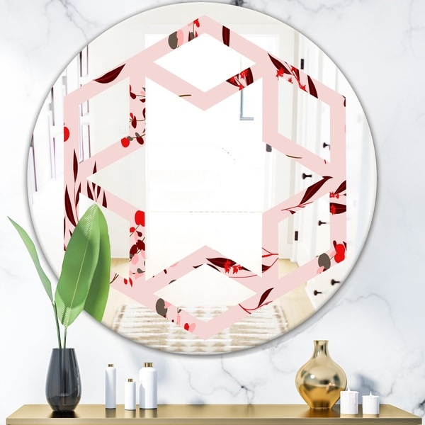 Designart 'Bright Eucalyptus Floral Pattern II' Cottage Round or Oval Wall Mirror - Hexagon Star