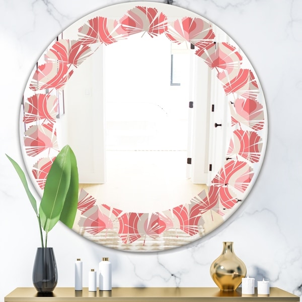 Designart 'Retro Drop Design I' Modern Round or Oval Wall Mirror - Leaves