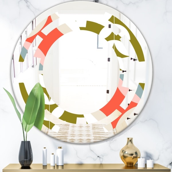 Designart 'Retro Botanical Pattern I' Modern Round or Oval Wall Mirror - Space