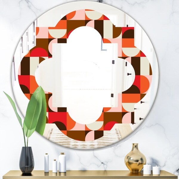 Designart 'Retro Geometric Design II' Modern Round or Oval Wall Mirror - Quatrefoil