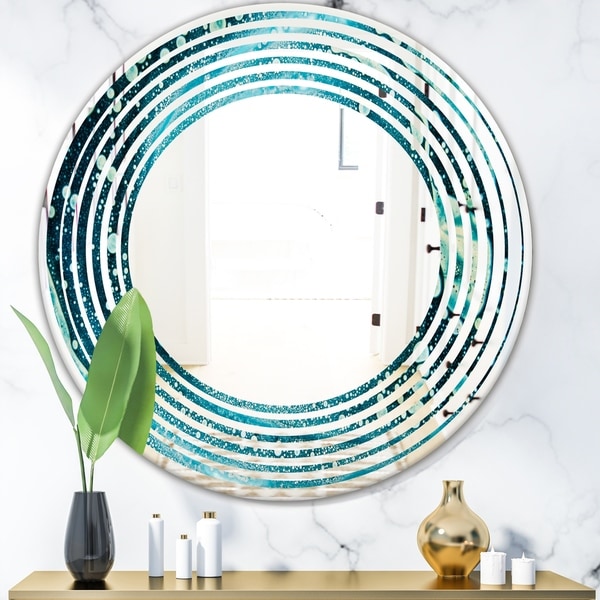 Designart 'Precious Blue Fabulous Pattern' Modern Round or Oval Wall Mirror - Wave