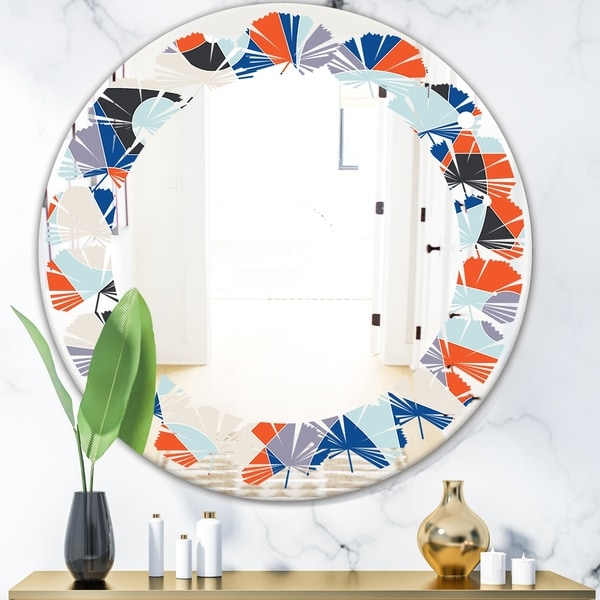 Designart 'Retro Geometric Grid IV' Modern Round or Oval Wall Mirror - Leaves