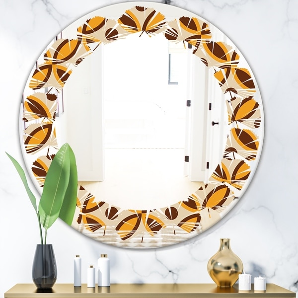 Designart 'Retro Ornamental Design V' Modern Round or Oval Wall Mirror - Leaves