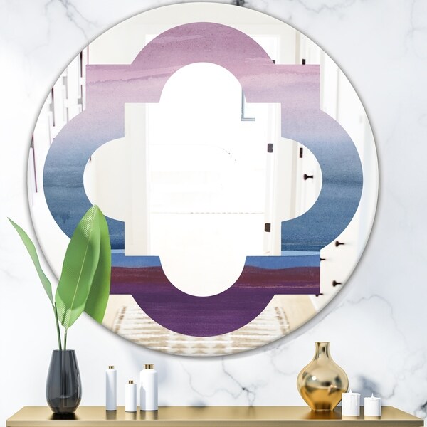 Designart 'Purple Rock Landscape III' Modern Round or Oval Wall Mirror - Quatrefoil