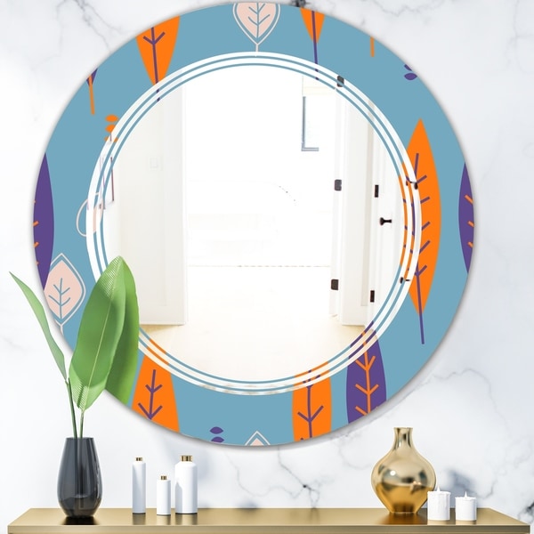 Designart 'Floral Retro Botanical Pattern II' Modern Round or Oval Wall Mirror - Triple C