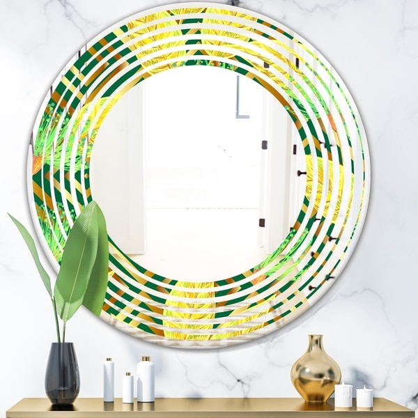 Designart 'Tropical Gold Luxury Pattern II' Modern Round or Oval Wall Mirror - Wave
