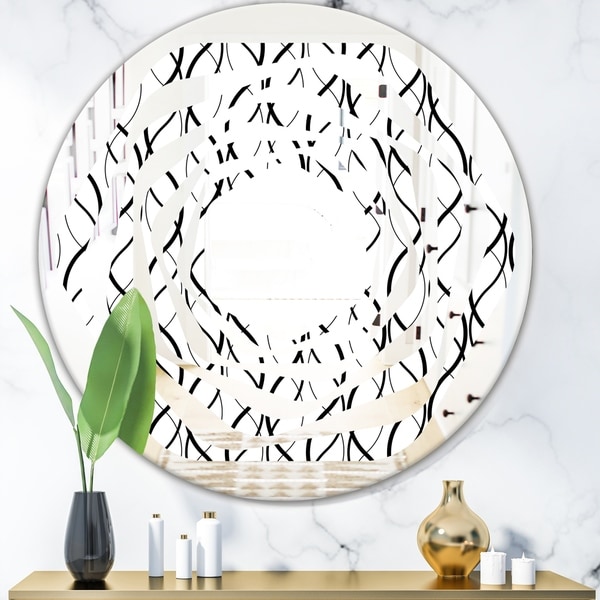Designart 'Retro Geometrical Abstract Minimal Pattern X' Modern Round or Oval Wall Mirror - Whirl