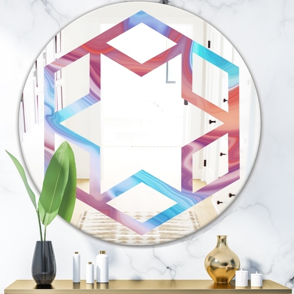 Designart 'Abstract Marbled Background' Modern Round or Oval Wall Mirror - Hexagon Star - Multi