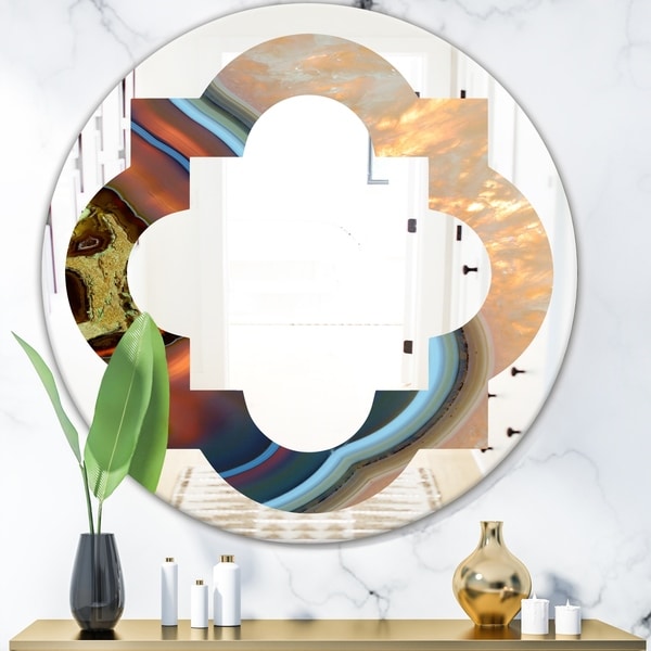 Designart 'Abstract Mineral Texture' Modern Round or Oval Wall Mirror - Quatrefoil