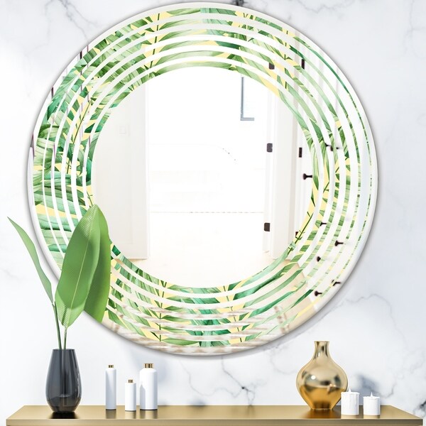 Designart 'Tropical Retro Foliage' Modern Round or Oval Wall Mirror - Wave
