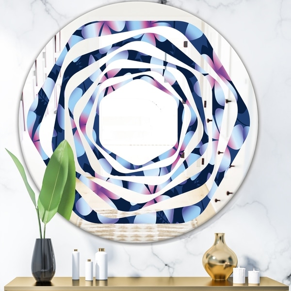 Designart 'Retro Frangipani Flowers' Modern Round or Oval Wall Mirror - Whirl