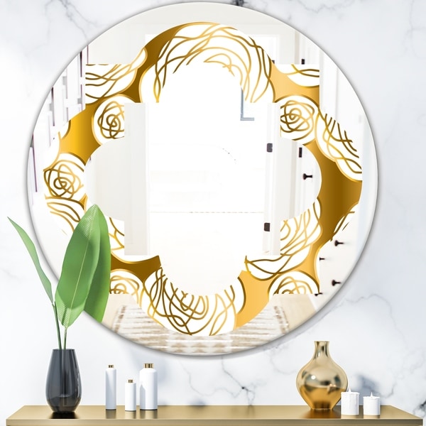 Designart 'Golden Floral III' Modern Round or Oval Wall Mirror - Quatrefoil