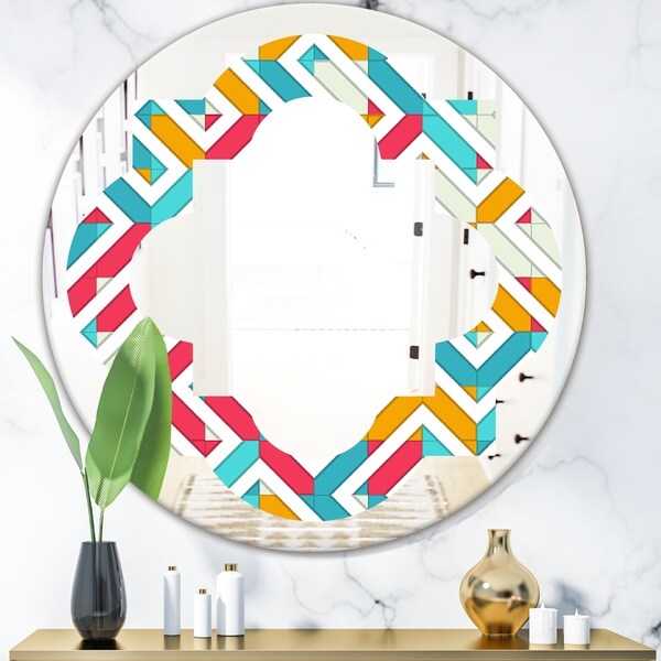 Designart 'Abstract Retro Geometry I' Modern Round or Oval Wall Mirror - Quatrefoil