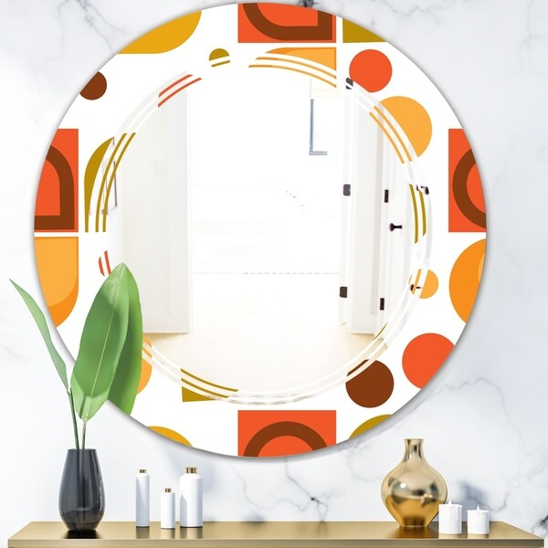 Designart 'Abstract Retro Geometric I' Modern Round or Oval Wall Mirror - Triple C