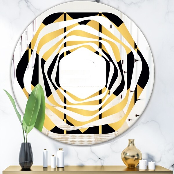 Designart 'Golden Luxury Metallic Geometrics V' Modern Round or Oval Wall Mirror - Whirl