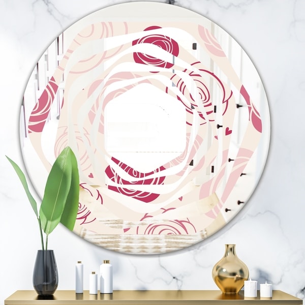 Designart 'roses pattern' Modern Round or Oval Wall Mirror - Whirl