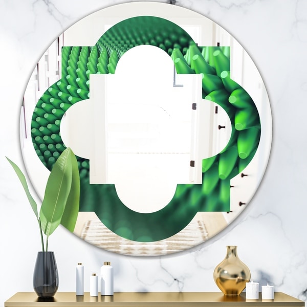 Designart 'Abstract 3D Spiny Background' Modern Round or Oval Wall Mirror - Quatrefoil - Multi