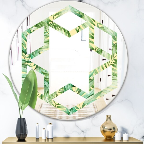 Designart 'Tropical Retro Foliage' Modern Round or Oval Wall Mirror - Hexagon Star