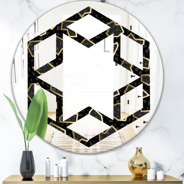Designart 'Gold Retro 80s' Modern Round or Oval Wall Mirror - Hexagon Star