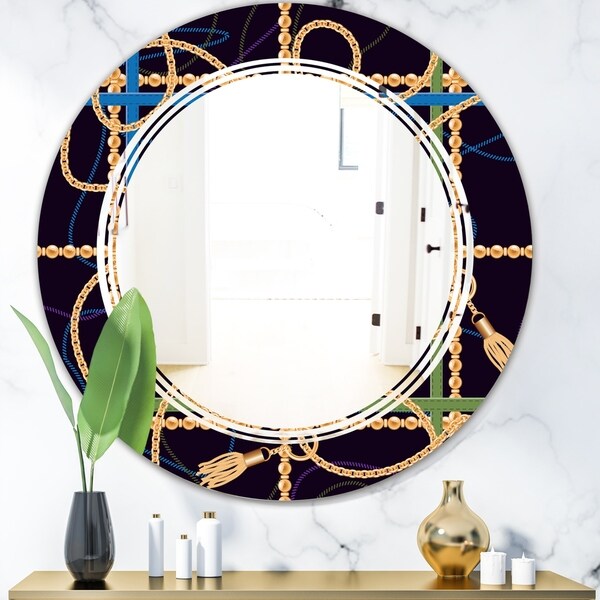Designart 'Trendy Gold Chain Pattern' Modern Round or Oval Wall Mirror - Triple C