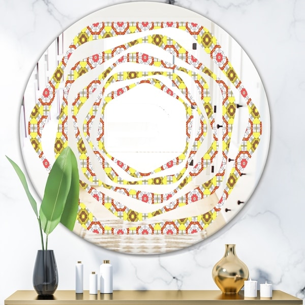 Designart 'Retro Ethnic Abstract Kaleidoscope Design' Modern Round or Oval Wall Mirror - Whirl