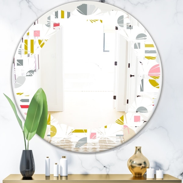 Designart 'Retro Abstract Design XVI' Modern Round or Oval Wall Mirror - Leaves