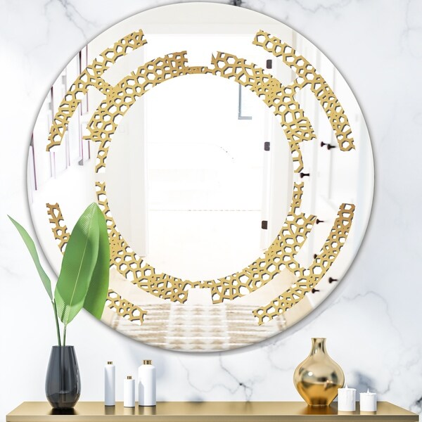 Designart 'Golden Maze' Modern Round or Oval Wall Mirror - Space