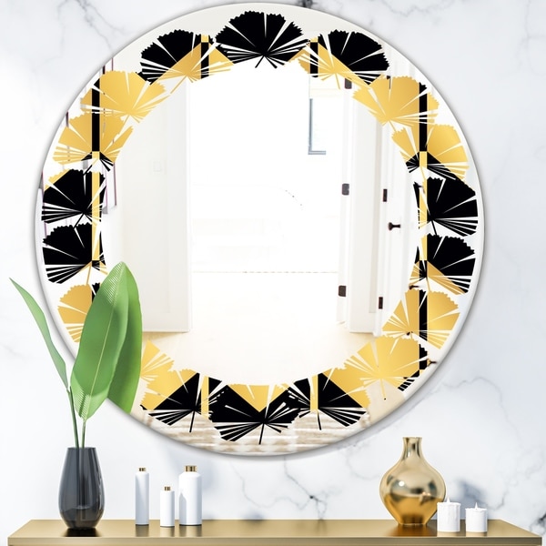 Designart 'Golden Luxury Metallic Geometrics V' Modern Round or Oval Wall Mirror - Leaves