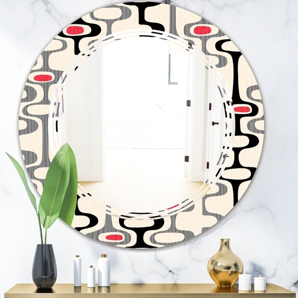 Designart 'Retro Abstract Design IX' Modern Round or Oval Wall Mirror - Triple C