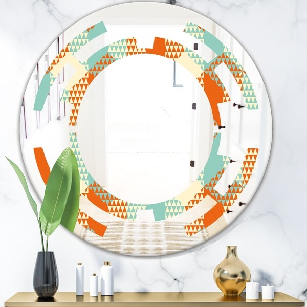 Designart 'Retro Hexagon Pattern VIII' Modern Round or Oval Wall Mirror - Space