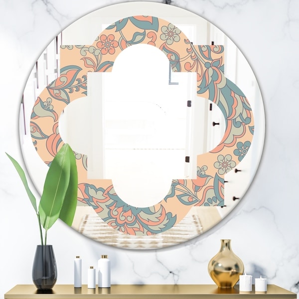 Designart 'Retro Indian Floral Batik II' Modern Round or Oval Wall Mirror - Quatrefoil