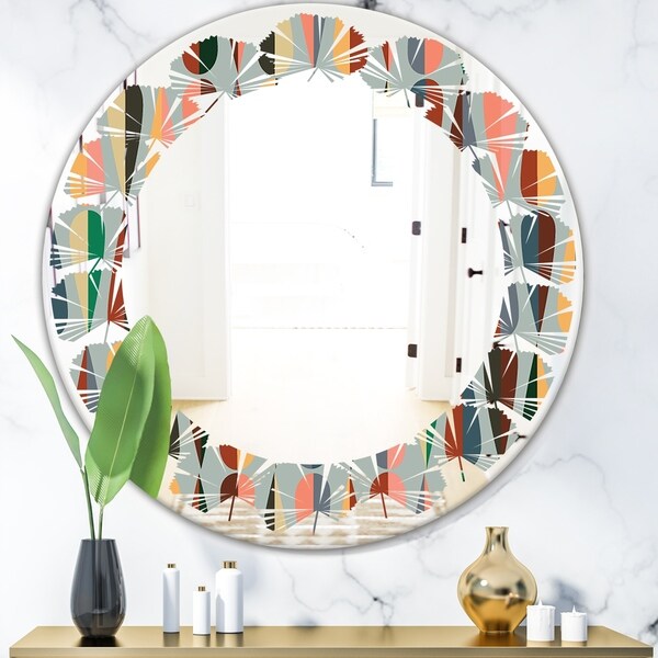 Designart 'Retro Abstract Drops IX' Modern Round or Oval Wall Mirror - Leaves - Multi