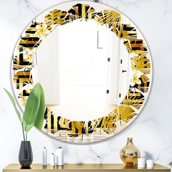 Designart 'Modern gold luxury pattern' Modern Round or Oval Wall Mirror - Leaves