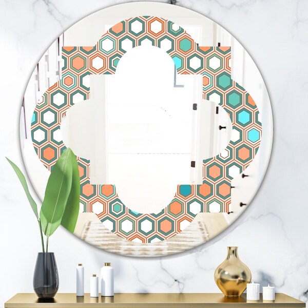 Designart 'Retro Hexagon Pattern III' Modern Round or Oval Wall Mirror - Quatrefoil - Multi