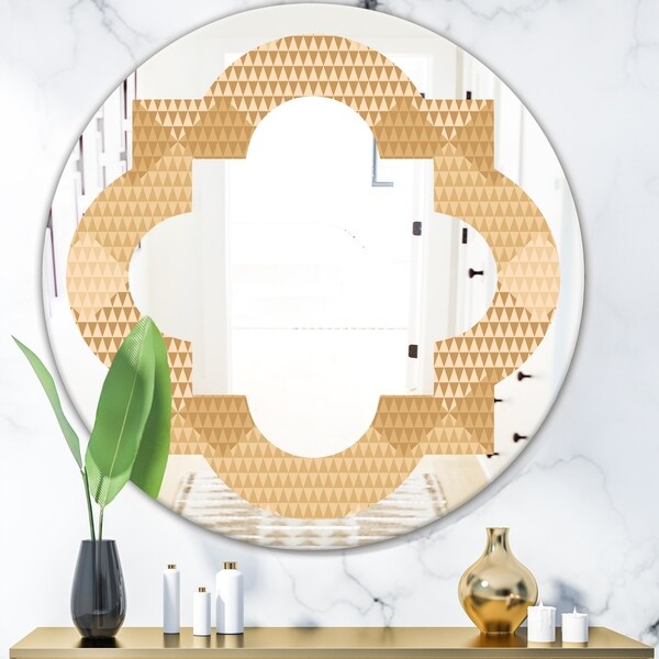 Designart 'Beige Retro Triangular Wave' Modern Round or Oval Wall Mirror - Quatrefoil