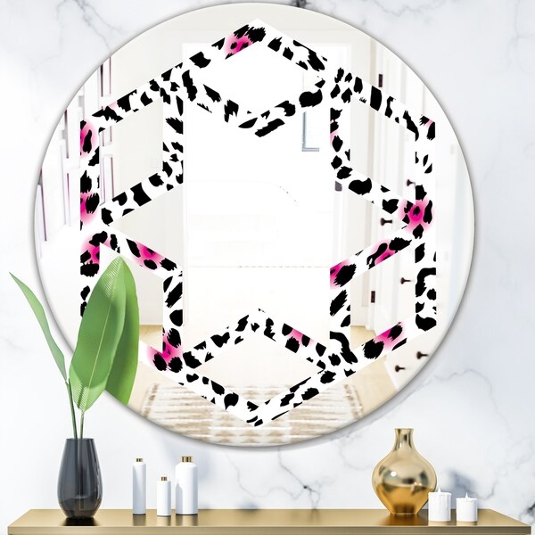 Designart 'Glam Leopard Pattern' Modern Round or Oval Wall Mirror - Hexagon Star