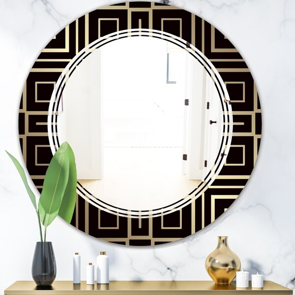 Designart 'Golden Luxury Metallic Geometrics XII' Modern Round or Oval Wall Mirror - Triple C