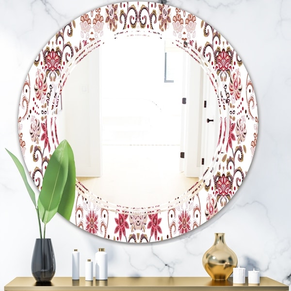 Designart 'Ornamental Retro Pattern' Modern Round or Oval Wall Mirror - Triple C