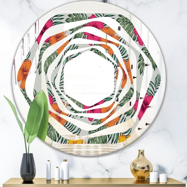 Designart 'Retro tropical Leaves III' Cottage Round or Oval Wall Mirror - Whirl