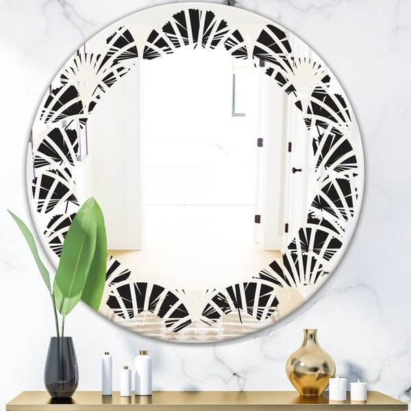 Designart 'Retro Art Deco Waves I' Modern Round or Oval Wall Mirror - Leaves