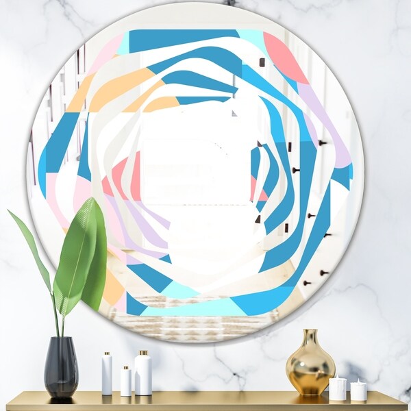 Designart 'Retro Geometrical Abstract Pattern II' Modern Round or Oval Wall Mirror - Whirl