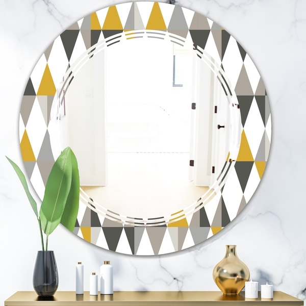 Designart 'Diamond Retro VIII' Modern Round or Oval Wall Mirror - Triple C
