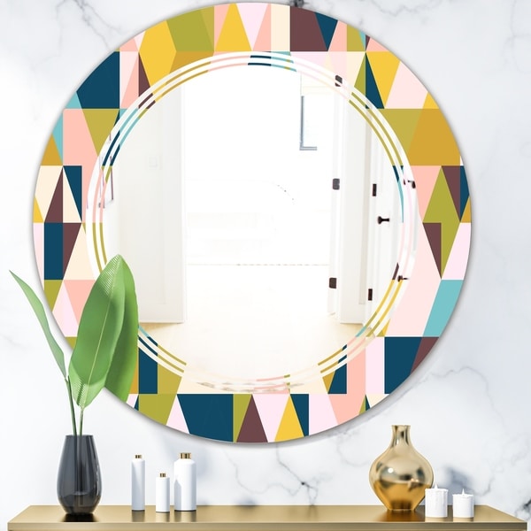 Designart 'Triangular Retro Design I' Modern Round or Oval Wall Mirror - Triple C - Multi