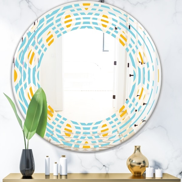 Designart 'Retro Pattern Abstract Design I' Modern Round or Oval Wall Mirror - Wave