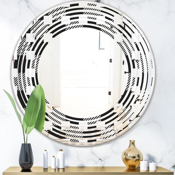 Designart 'Geometric Monochrome Pattern II' Modern Round or Oval Wall Mirror - Wave