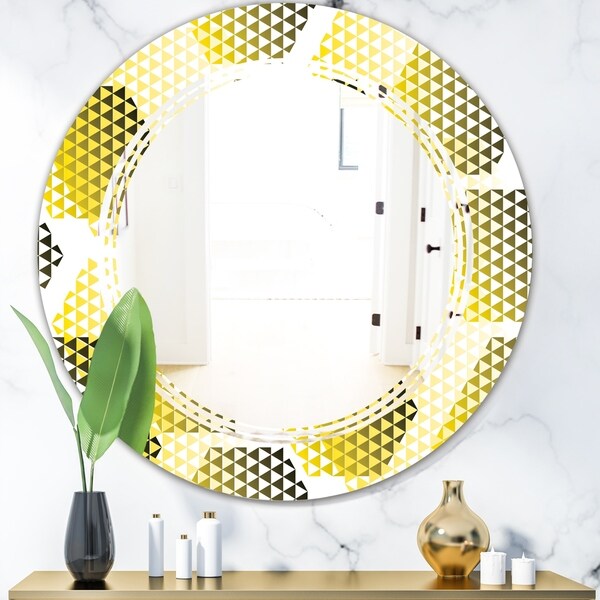 Designart 'Retro Hexagon Pattern XI' Modern Round or Oval Wall Mirror - Triple C
